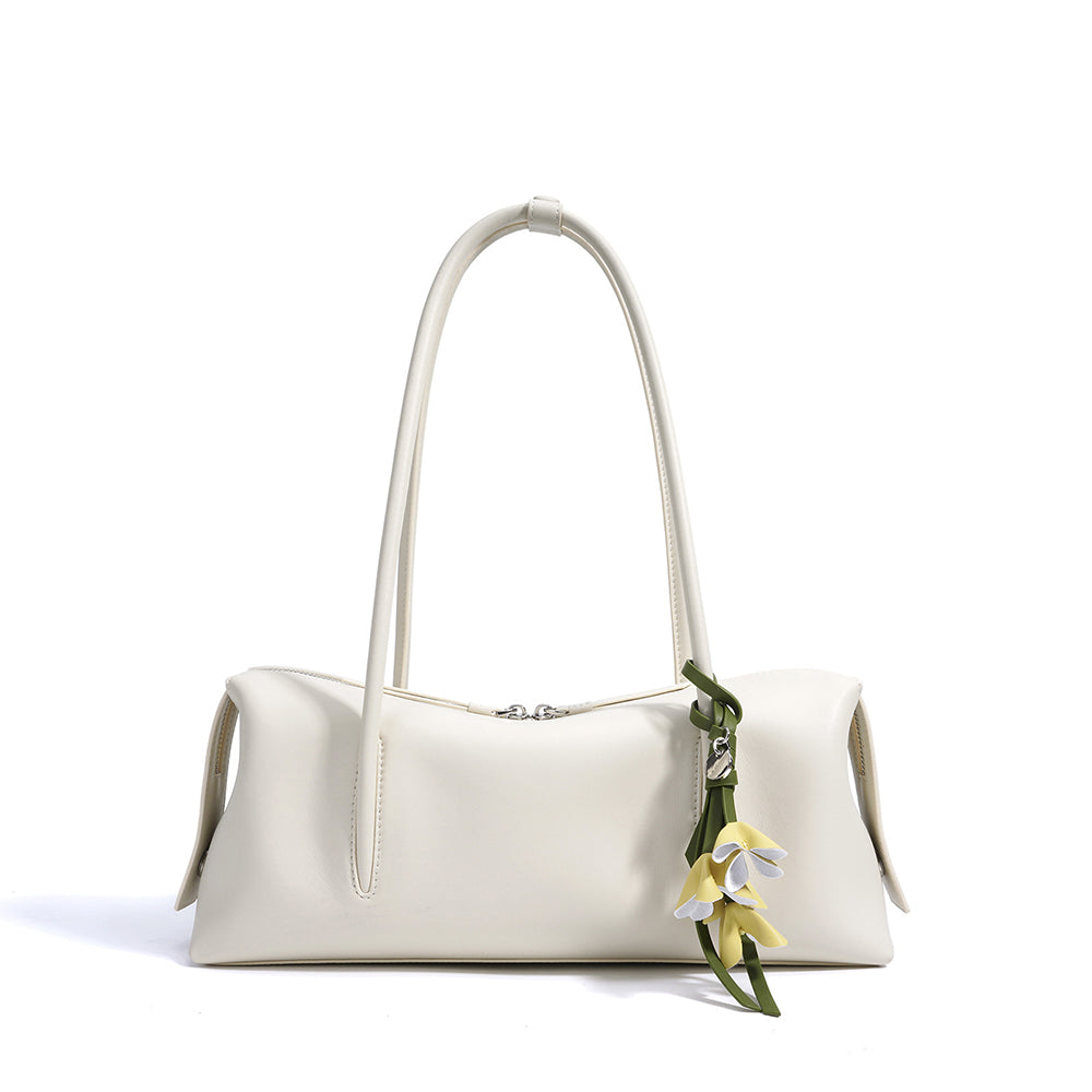 Aura Leren Schoudertas Dames met Leren Bloem Tashanger