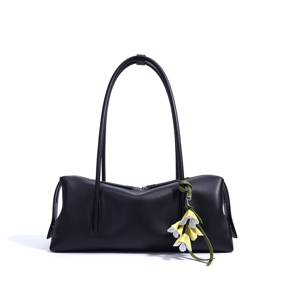 Aura Leren Schoudertas Dames met Leren Bloem Tashanger