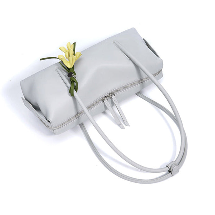 Aura Leren Schoudertas Dames met Leren Bloem Tashanger